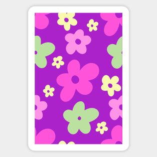 Fun and Funky 2000’s Style Cartoon Floral Print on a Magenta Backdrop, made by EndlessEmporium Sticker